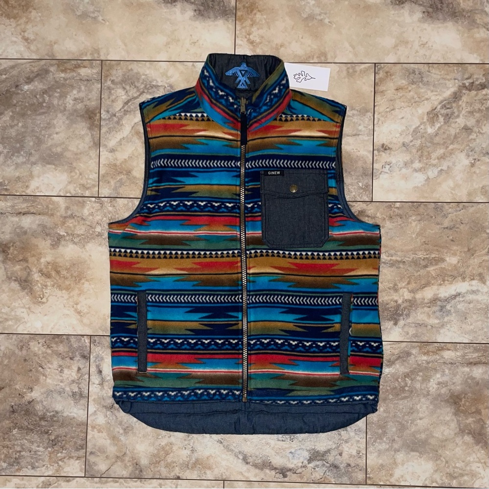 GINEW Native American Fleece Reversible Puffer Vest Size Medium